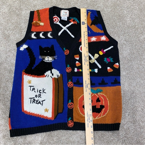 Vintage Spice Of Life Halloween Vest Woman's L Black Cat Candy Pumpkin - Picture 10 of 10